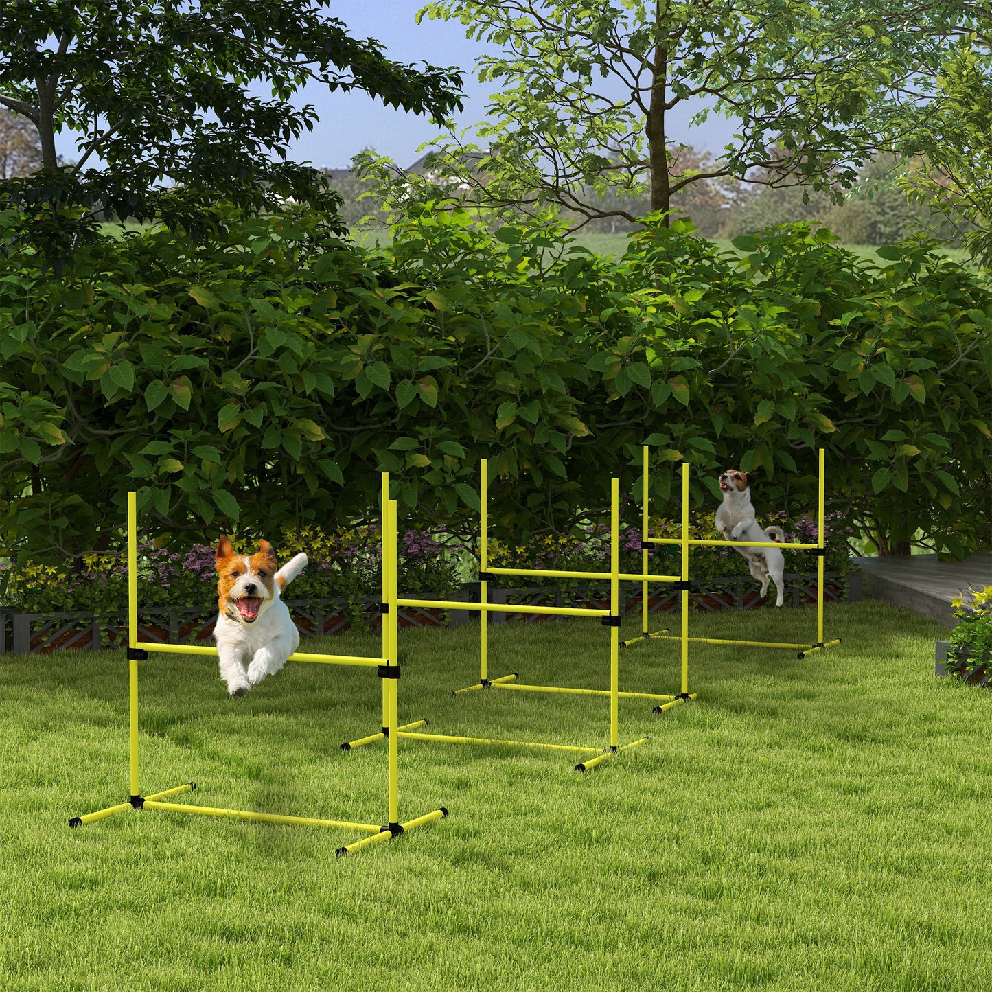 PawHut 4 Piece Dog Agility Training Equipment for Dog Agility Course with Adjustable Height Jump Bars, Included Carry Bag, & Displacing Top Bar, Yellow