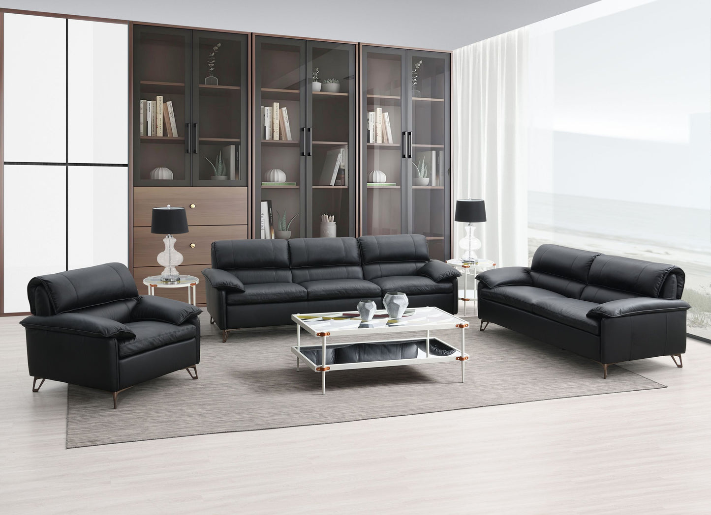 Eilene Black Top Grain Leather Sofa