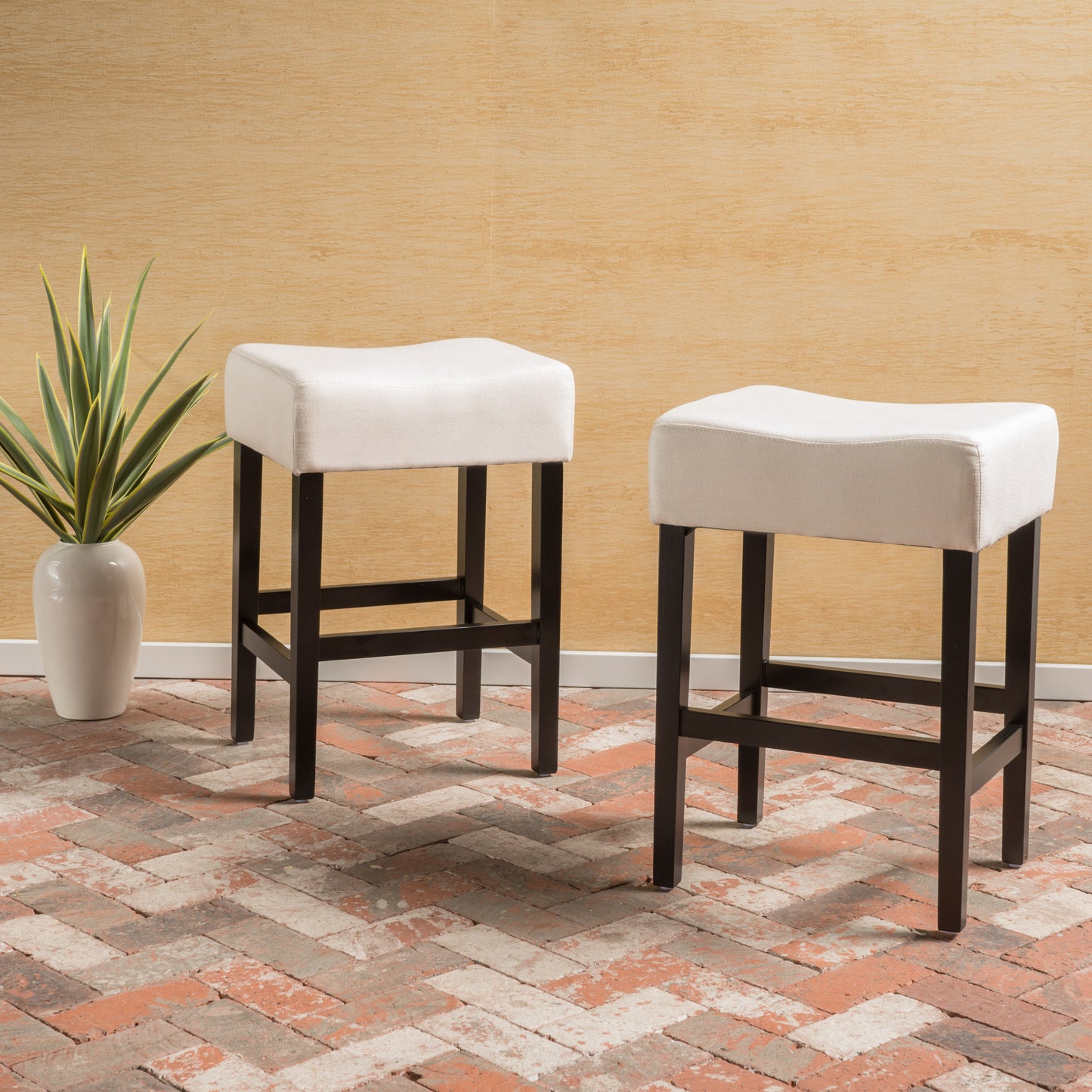 Set of 2, 26.75" Backless Leather Counter Height Barstool, Beige