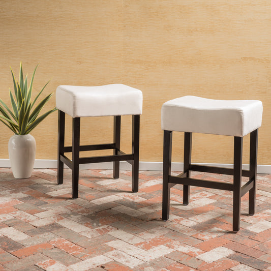 Set of 2, 26.75" Backless Leather Counter Height Barstool, Beige