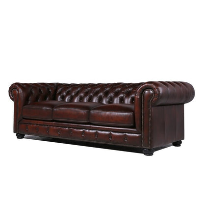 Traditional Tufted Leather Chesterfield Nailhead Sofa