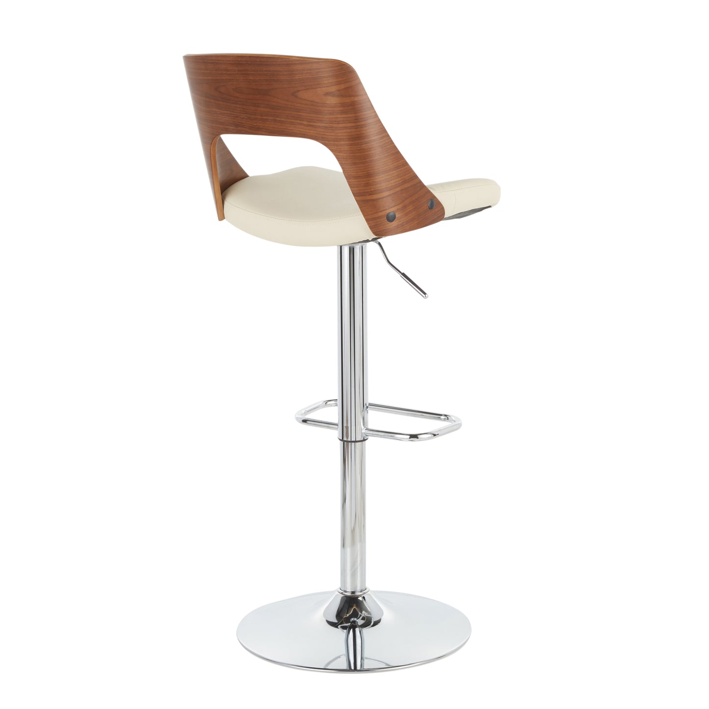 Valencia Mid-Century Modern Adjustable Barstool with Swivel in Walnut and Cream Faux Leather by LumiSource