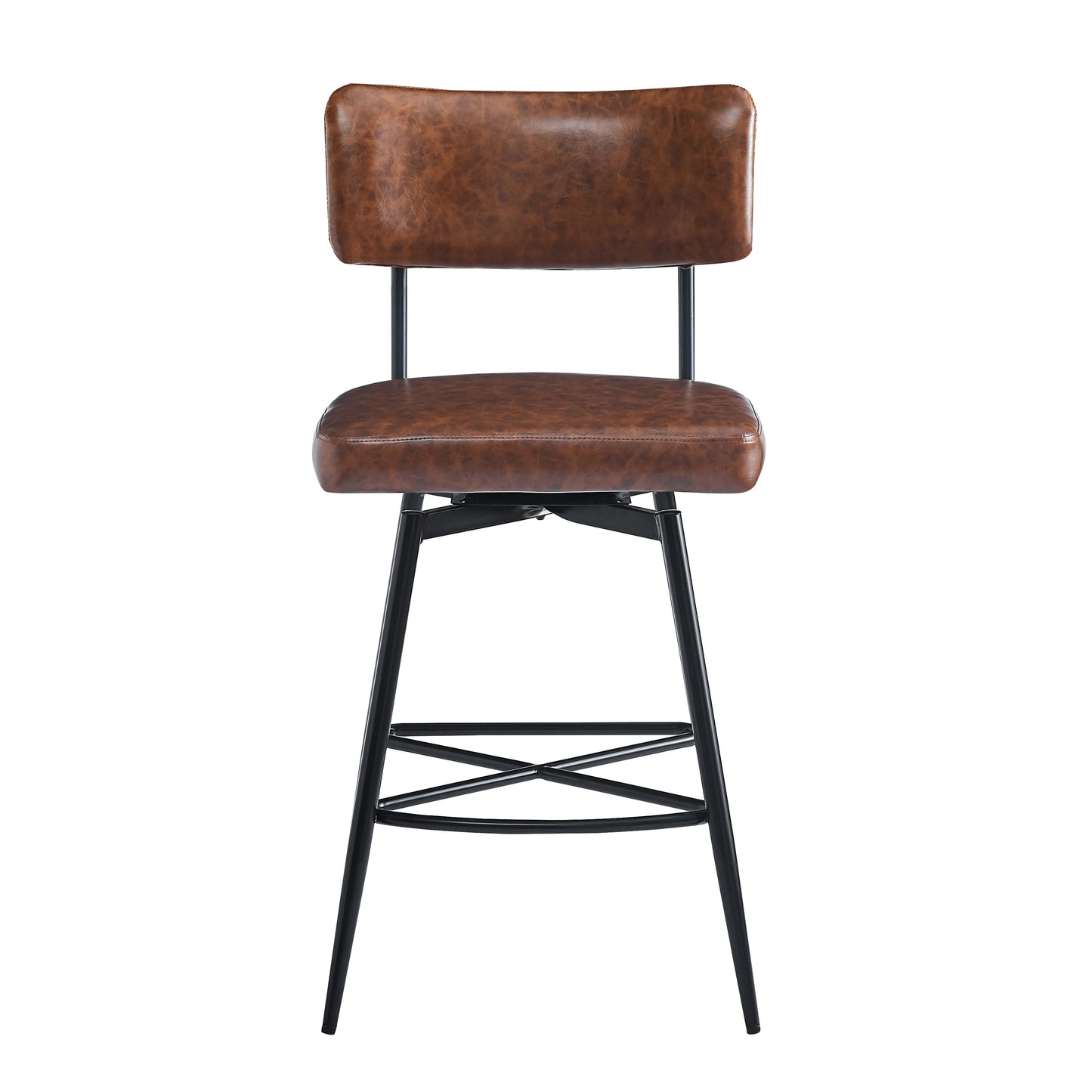 26''Retro Swivel Counter Stools Set of 2,Brown Counter Stools with iron Frame,PU Sponge cushion,Footrest,suitable for Kitchen/Bedroom/Dining Room.