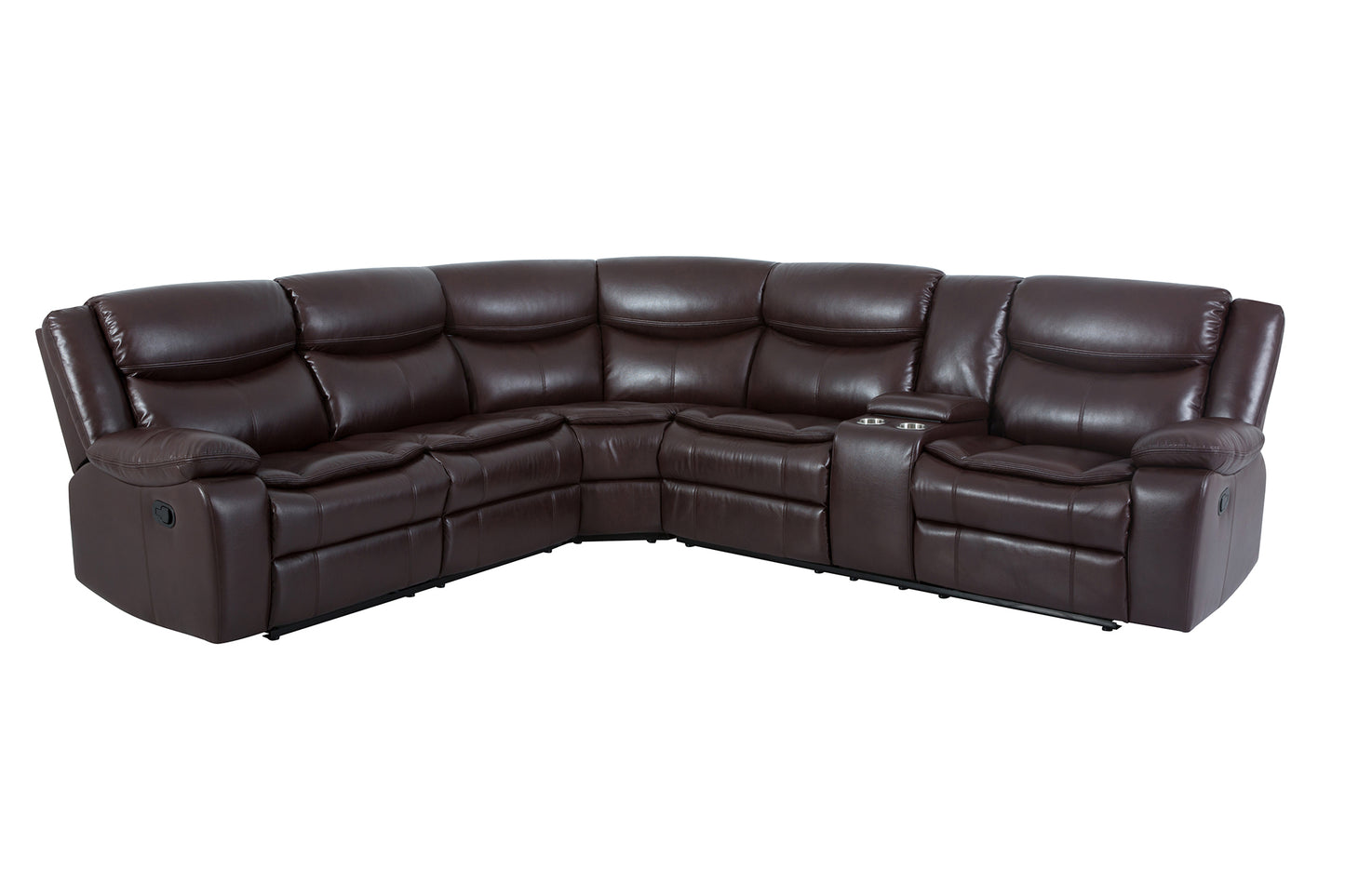 L Shape Breath Leather Manual Reclining Sectional Sofa Set, Brown