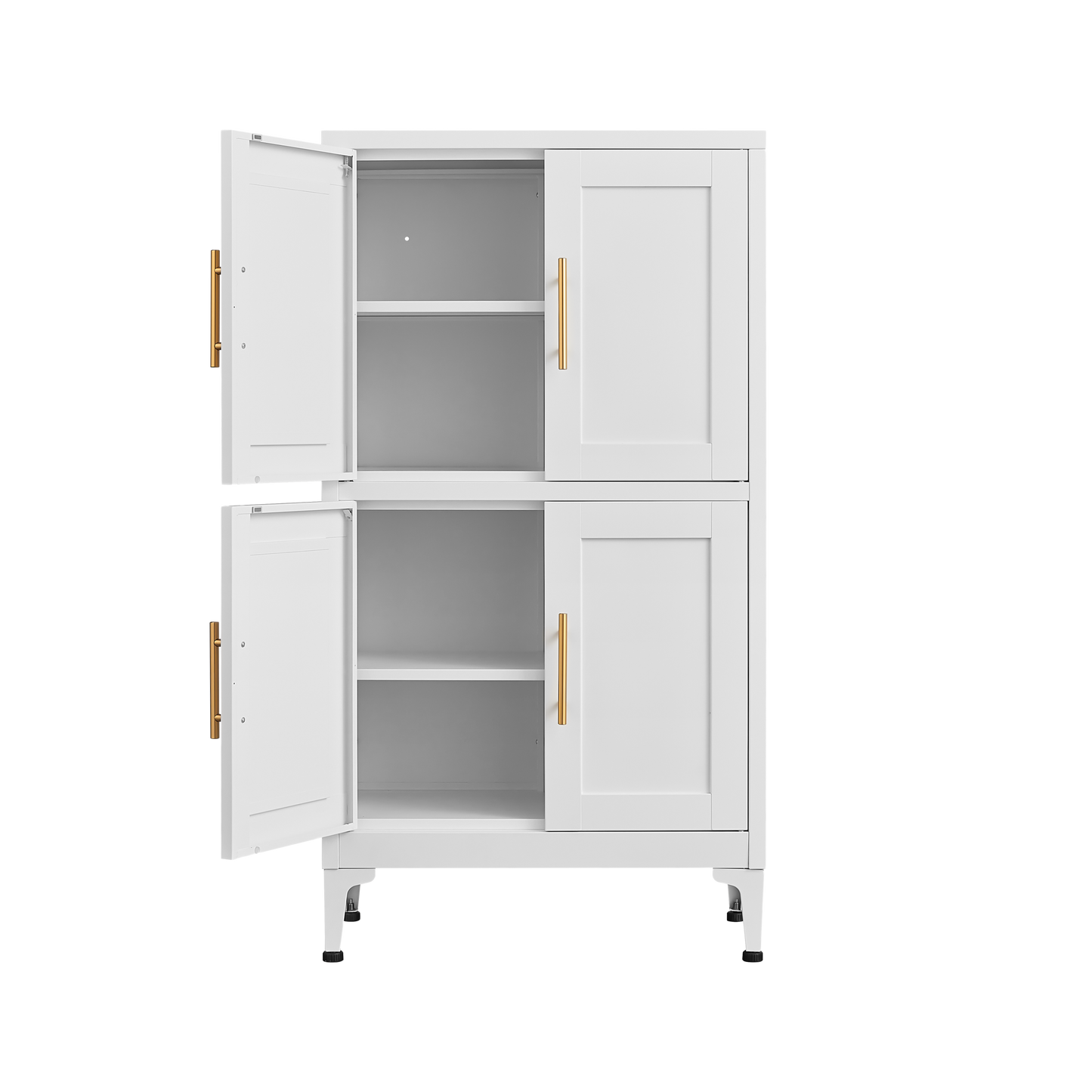 White Metal Kitchen Storage Cabinet, Kitchen Pantry Storage Cabinet with Doors and Shelves, Storage Cabinet with Adjustable Leveling Foot for Kitchen, Living Room and Dining Room W