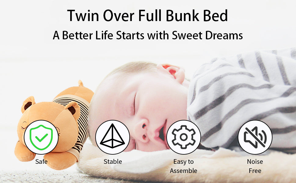 Metal Twin over Full Bunk Bed/ Heavy-duty Sturdy Metal/ Noise Reduced/ Safety Guardrail/ CPC Certified/ No Box Spring Needed