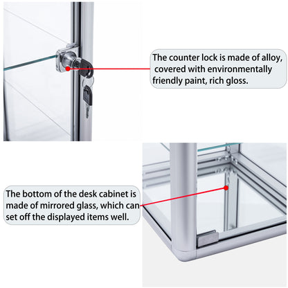 Tempered Glass Counter Top Display Showcase with Sliding Glass Door and Lock,Standard Aluminum Framing with Sliding Glass Door and Lock-display cabinet