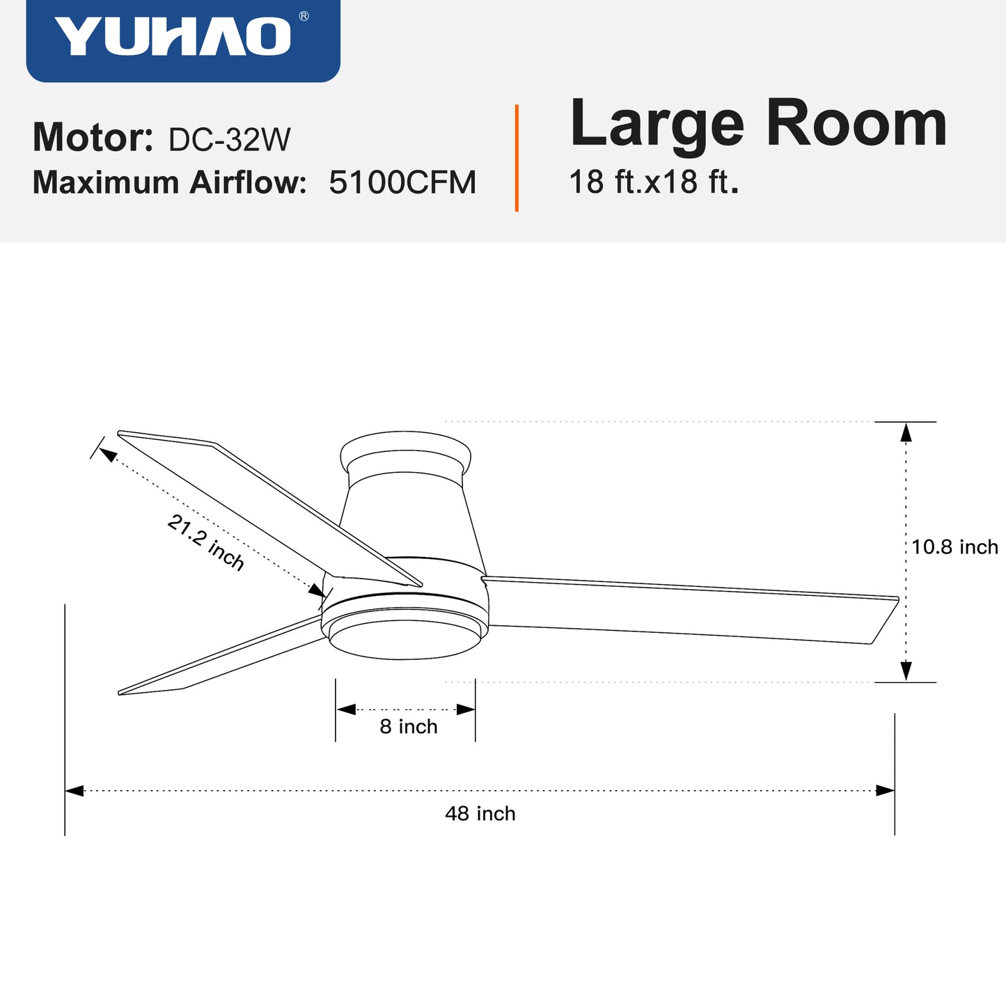 48" Black Lowe Profile Ceiling Fan with Light