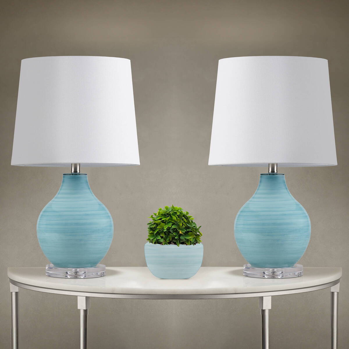 Blue Aqua Swirl Blown Glass Table Lamp