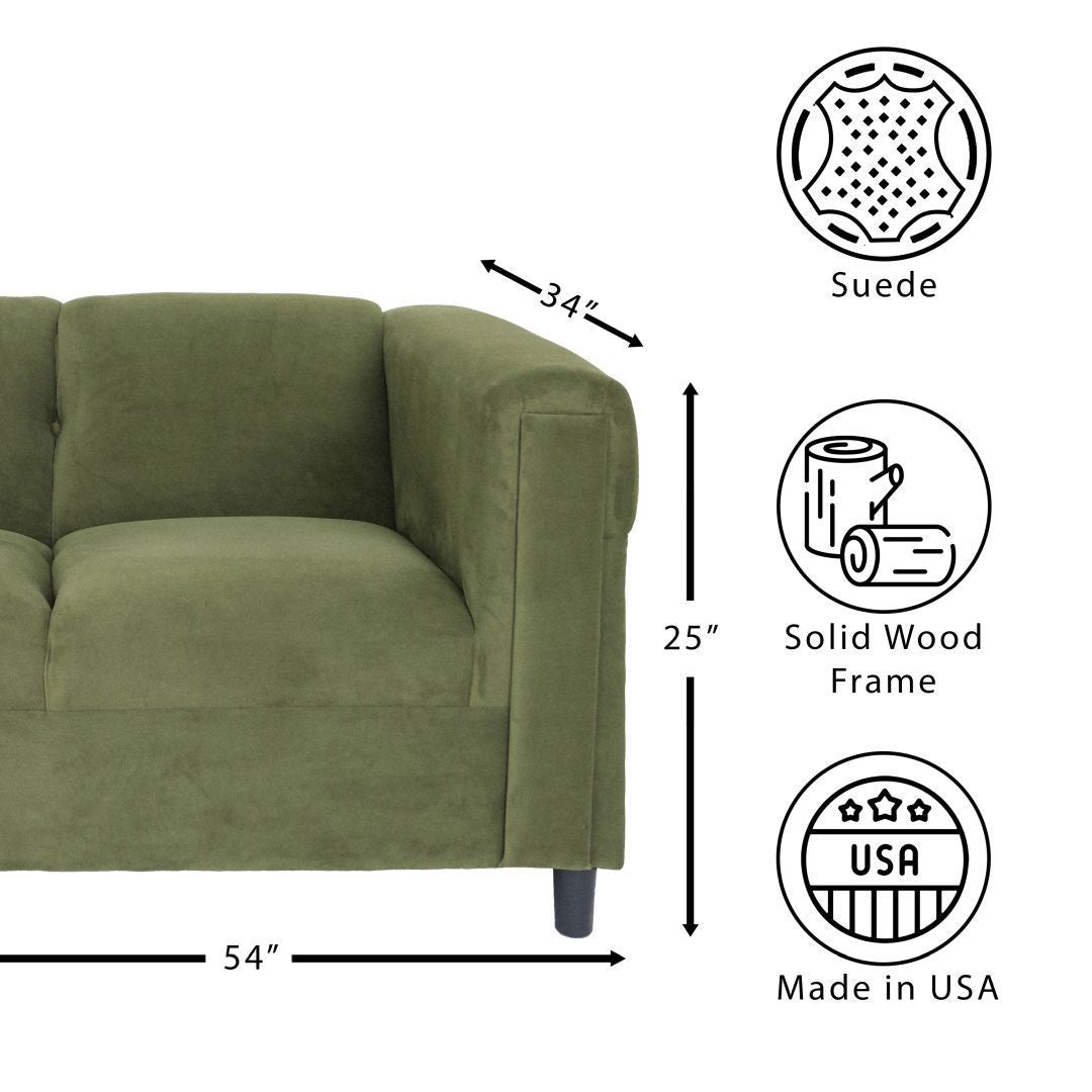 Green Suede Loveseat Sofa for Living Room, Modern Décor Love Seat Mini Small Couches for Small Spaces and Bedroom with Solid Wood Frame