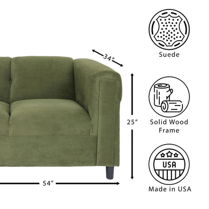 Green Suede Loveseat Sofa for Living Room, Modern Décor Love Seat Mini Small Couches for Small Spaces and Bedroom with Solid Wood Frame