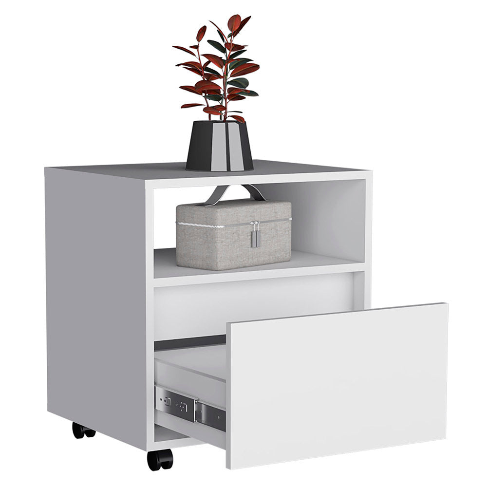 Austin Nightstand , End Table, Side Table Casters, Single Drawer-White