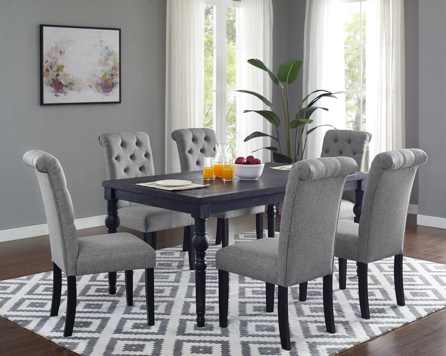Leviton Urban Style Wood Dark Wash Turned-Leg Dining Set: Table and 6 Chairs