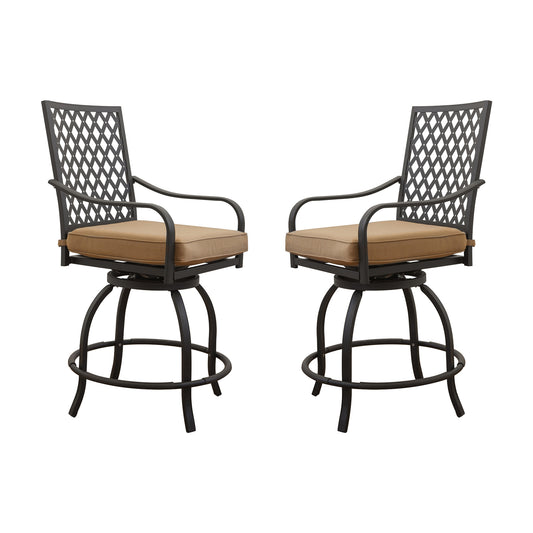 Outdoor Living Swivels Bar Stools, Outdoor Bistro Set for Garden Balcony Backyard Deck, High Bar Chairs with Seat Cushion,Khaki(2 Chairs)