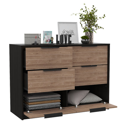 4 Drawers Dresser, Superior Top, Black / Pine