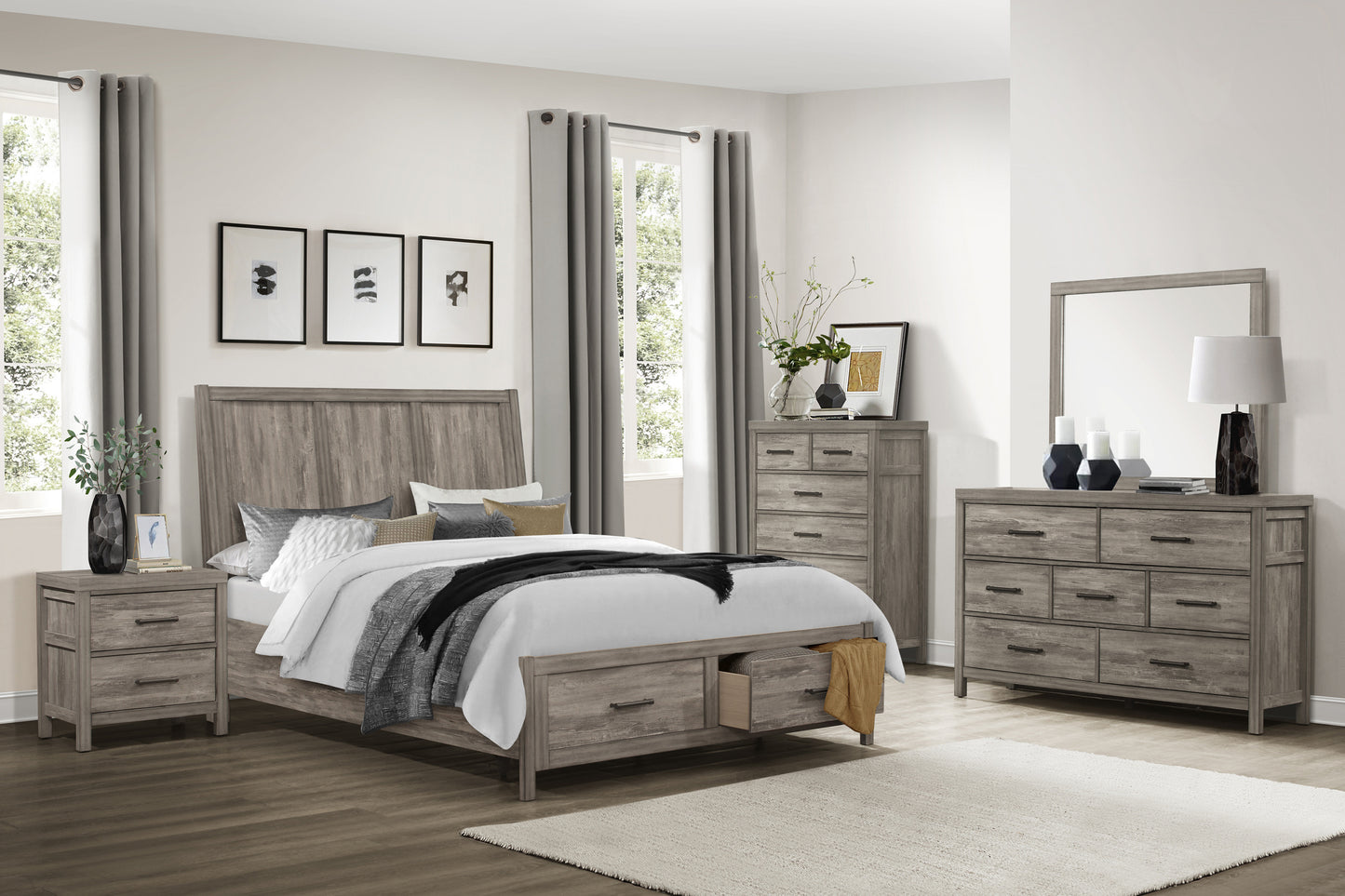 Rustic Style Bedroom Dresser of 7 Drawers Weathered Gray Finish Premium Melamine Laminate Wooden Furniture 1pc