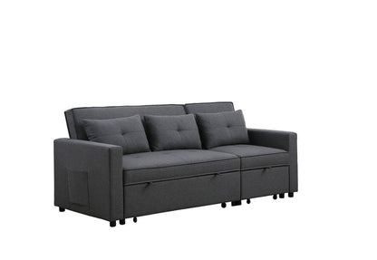 Zoey 79.75" Dark Gray Linen Convertible Sleeper Sofa with Side Pocket