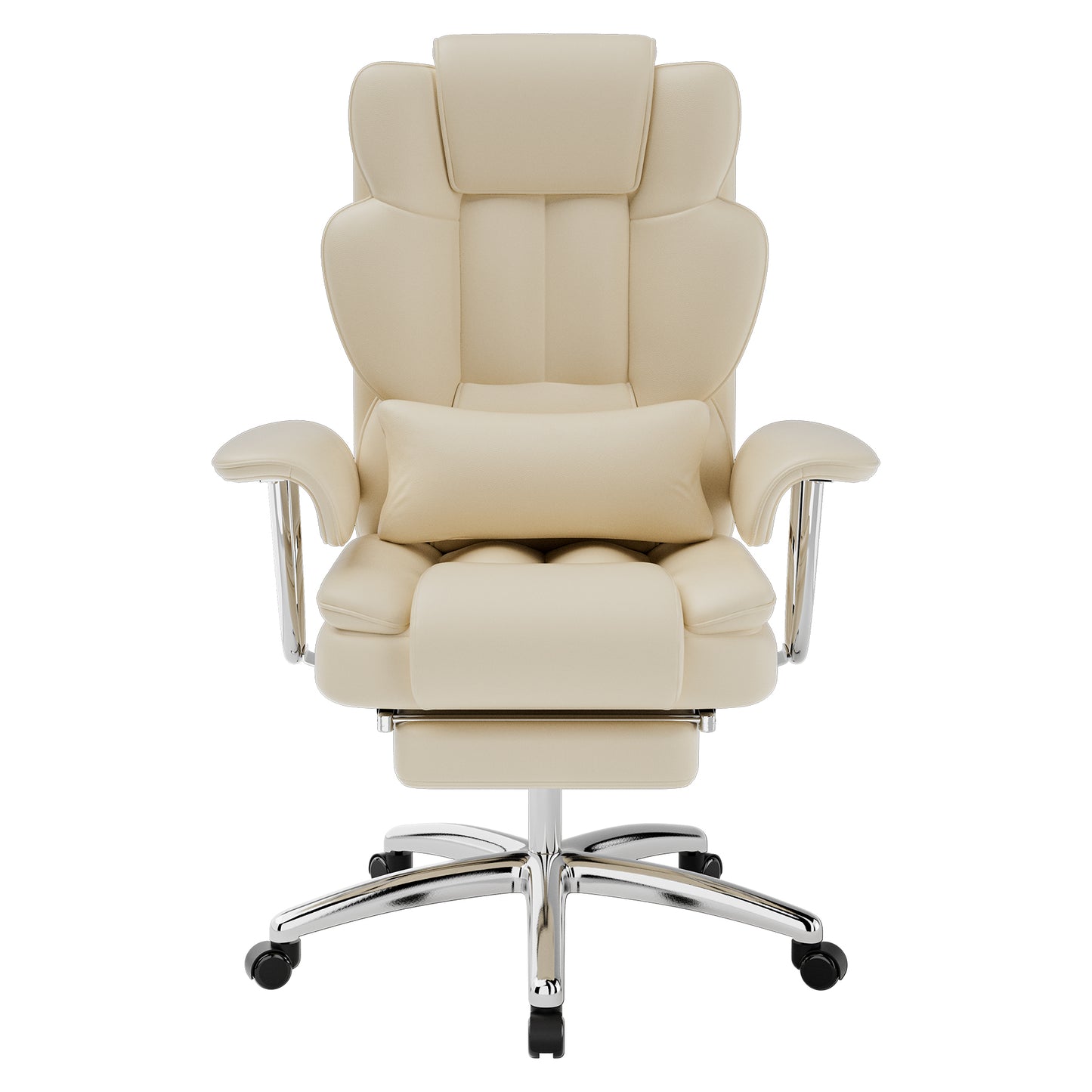 Office Chair, Big and Tall Executive Office Chair with Footrest, Leather Computer Chair, Ergonomic Reclining Chair High Back , Large Home Office Chair (Beige)