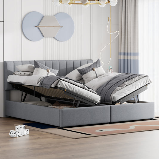King Size Upholstered Platform Bed with a Hydraulic Storage System, Gray