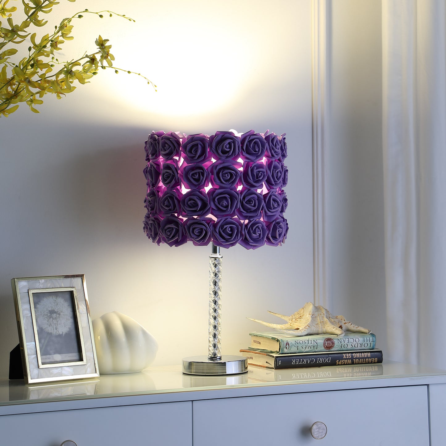 18.25" Lavender Roses in Bloom Acrylic / Metal Table Lamp