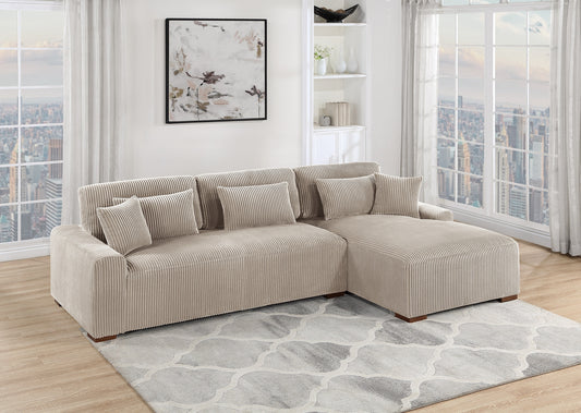 Modern 2pc Sectional Set XL Plush Corduroy Fabric Camel Color LAF Sofa RAF Chaise Living Room Couch