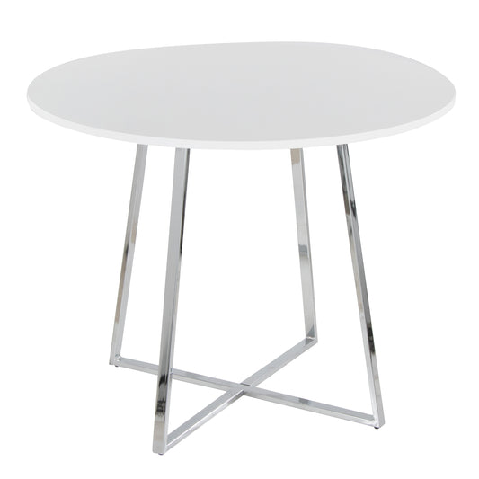 Cosmo Canary Contemporary Dining Table in Chrome Metal and White MDF by LumiSource