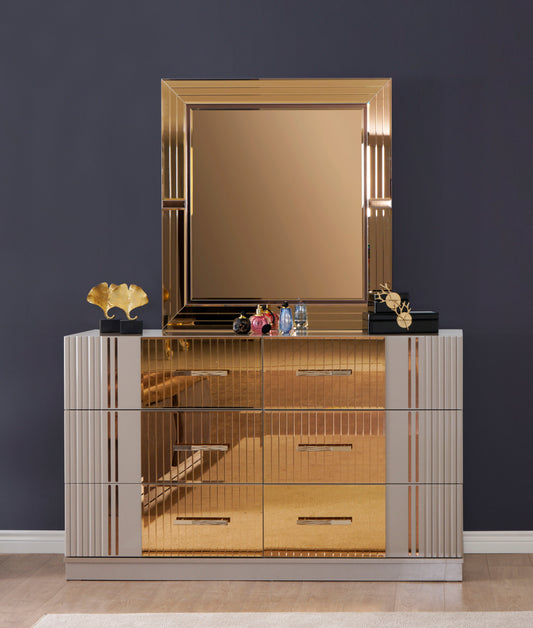 Gold Detailed Dresser made with Wood in Gray