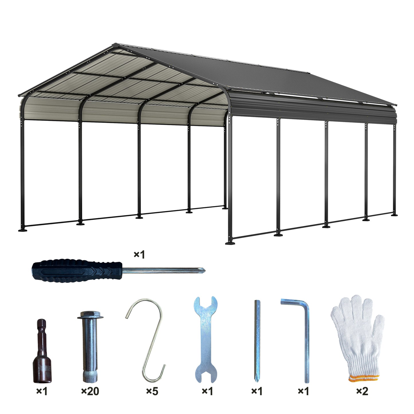 12X20 FT Metal Carport, Outdoor Car Shelter All Weather, Heavy Duty Outdoor Galvanized Car Shelter for Car Boat Truck and SUVs Black