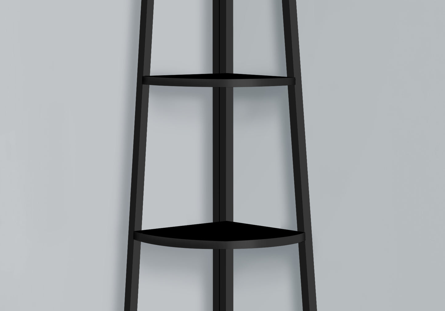 Bookshelf, Bookcase, Etagere, Corner, 4 Tier, 60"h, Office, Bedroom, Black Laminate, Black Metal, Contemporary, Modern