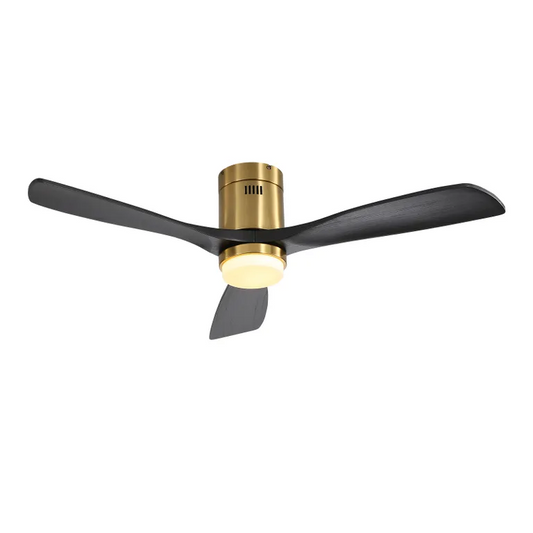 52 Inch Flush Mount Ceiling Fan With 3 Solid Wood Blades Remote Control Reversible DC Motor For Living Room