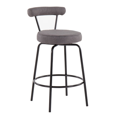 Rhonda Contemporary Counter Stool in Black Steel and Charcoal Fabric by LumiSource - Set of 2