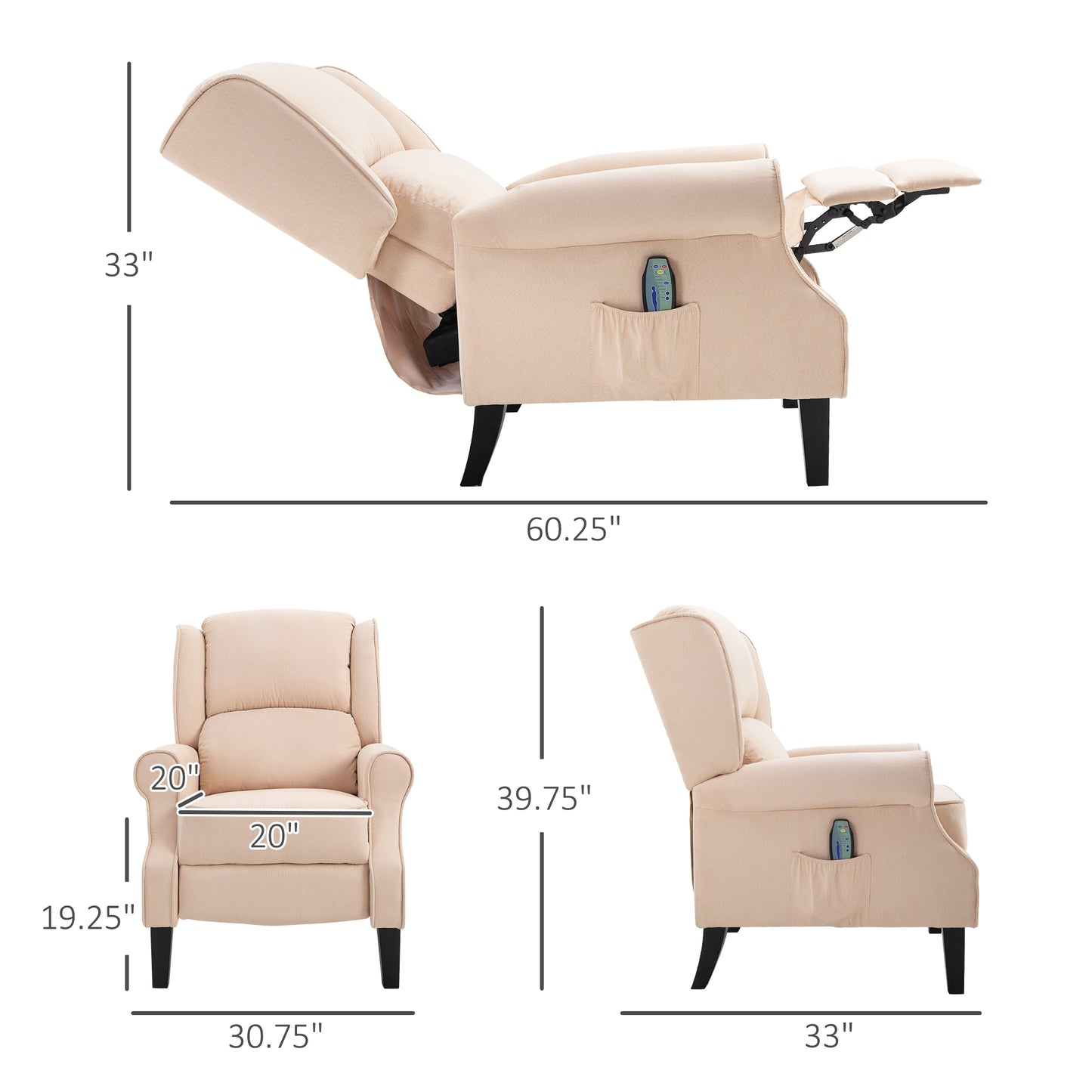 HOMCOM Massage Recliner Sofa Chair with Heat Function, Remote, Cream