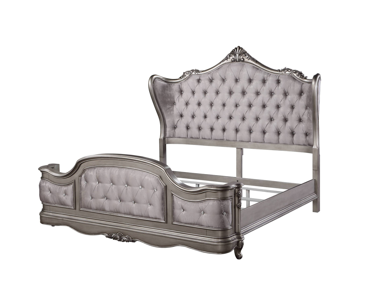 Ariadne Velvet & Antique Platinum Finish Queen Bed