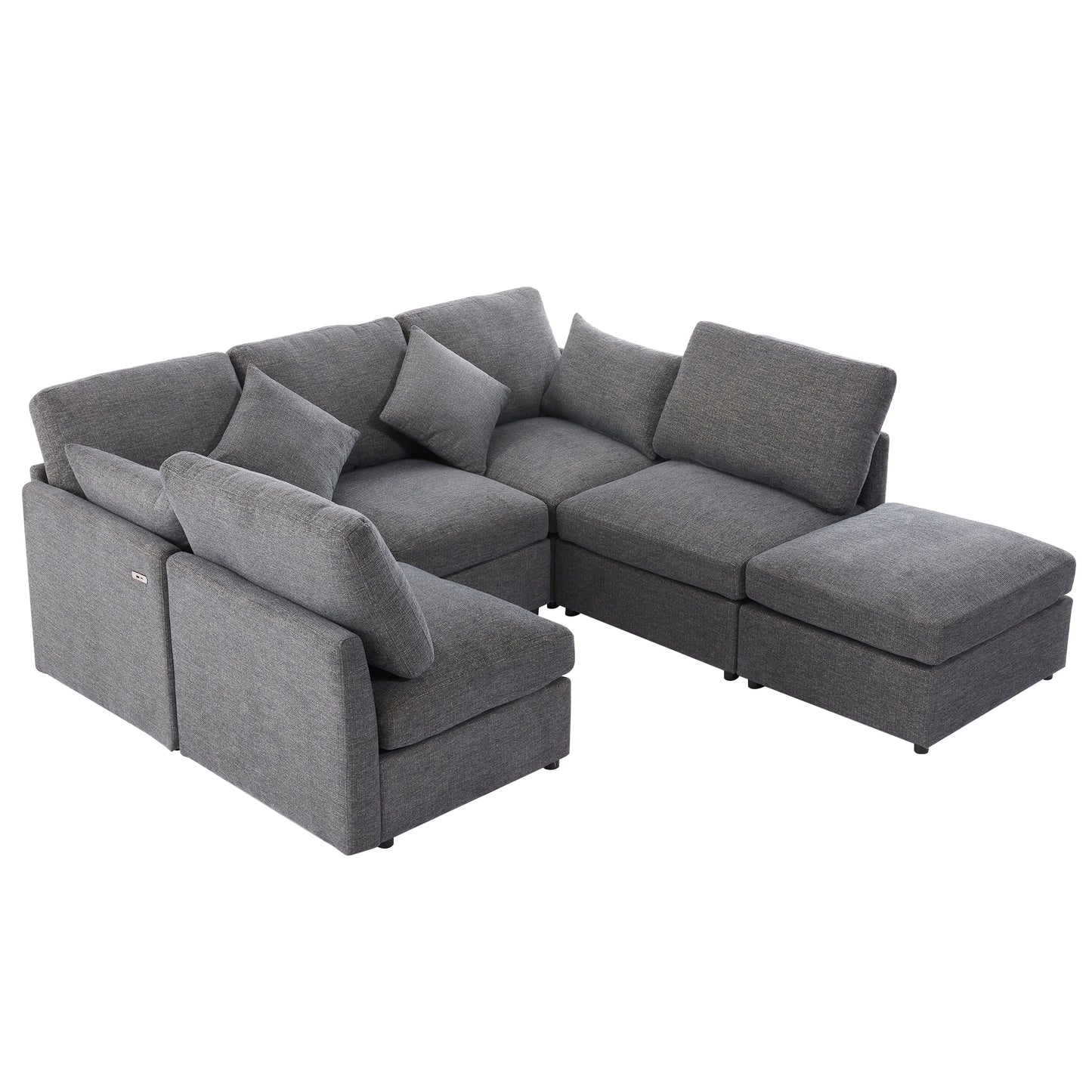 85.4" Sectional Sofa Modular Sofa U-shaped Sofa Couch Sofa Bed L-shaped Sofa with a Movable Ottoman and Two USB Ports for Living Room, Grey