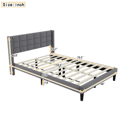 Queen Size Upholstered Platform Bed with Support Legs, Gray