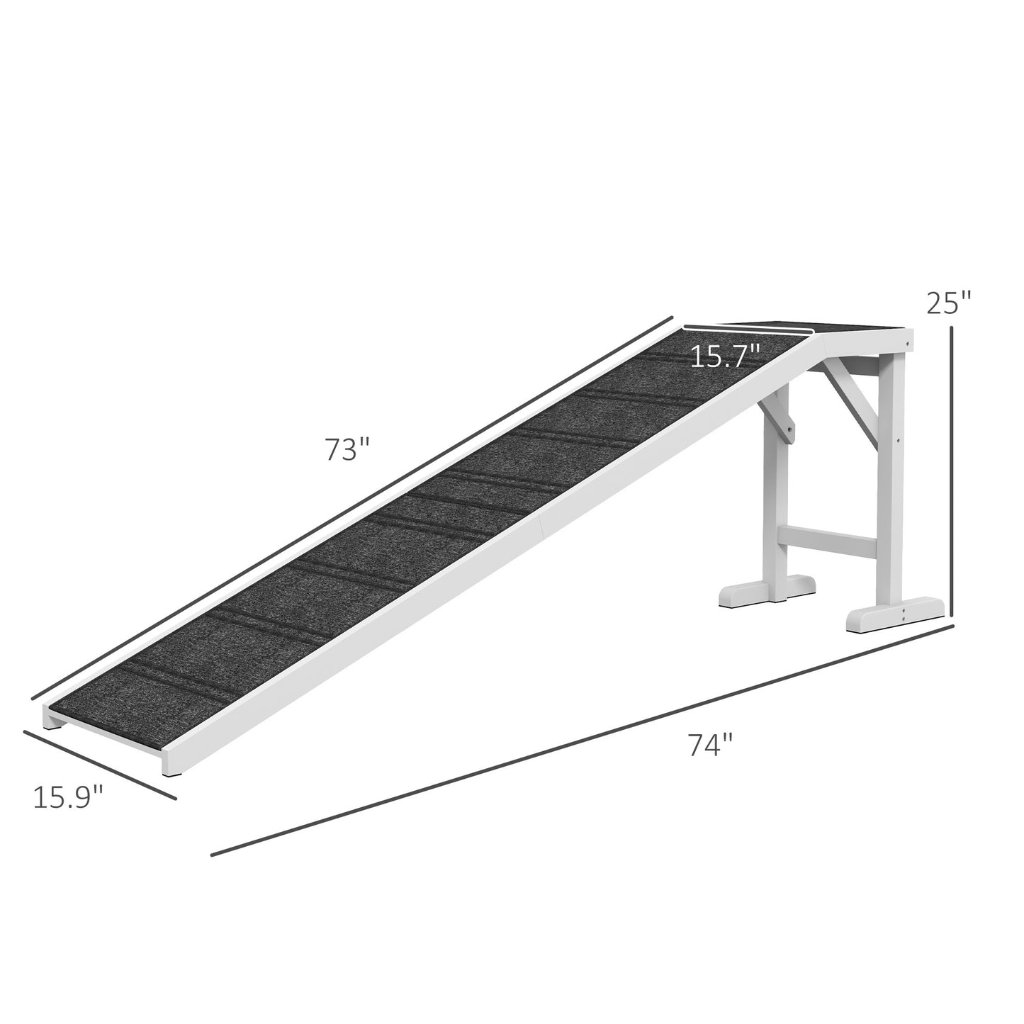 PawHut Dog Ramp for Bed, Pet Ramp for Dogs with Non-Slip Carpet and Top Platform, 74" x 16" x 25", White