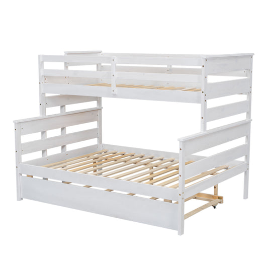 White Pine Wood+MDF Twin over Full Bunk Bed with Twin Trundle, 79.1''L x 58.3''W x 60.6''H