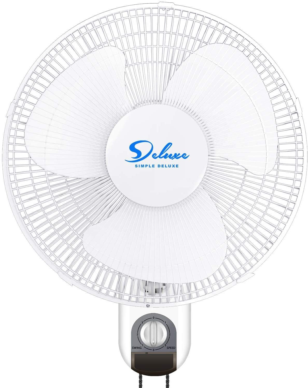 Simple Deluxe Household Wall Mount Fans 16 Inch Adjustable Tilt, 90 Degree, 3 Speed Settings, 1 Pack, White