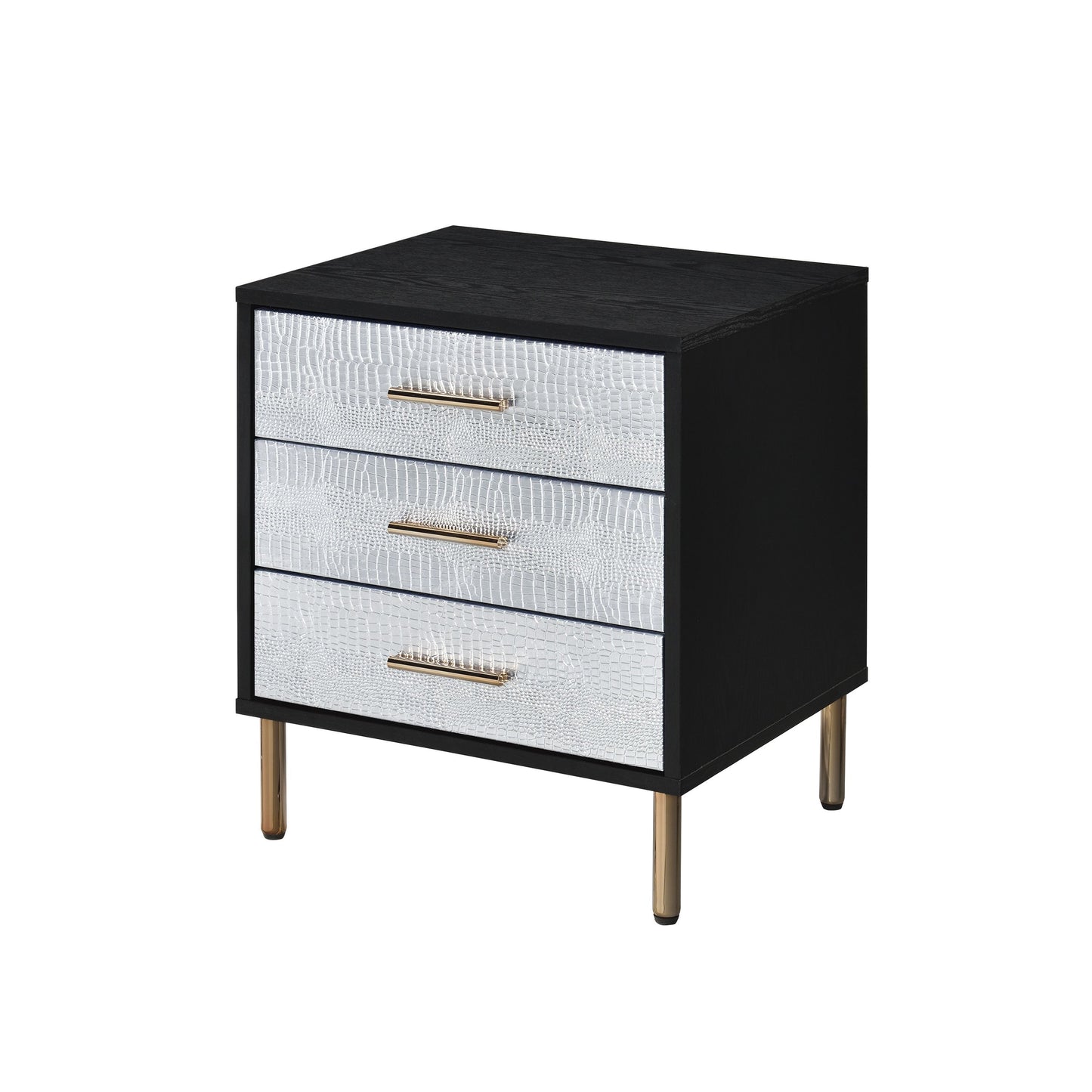Myles Black, Silver & Gold Finish Nightstand