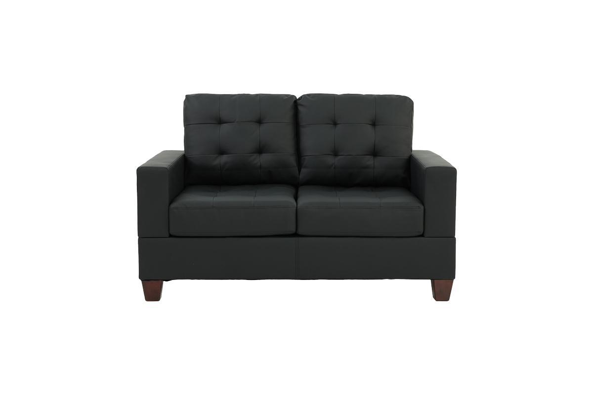 Living Room Furniture 2pc Sofa Set Black Faux Leather Tufted Sofa Loveseat w Pillows Cushion Couch