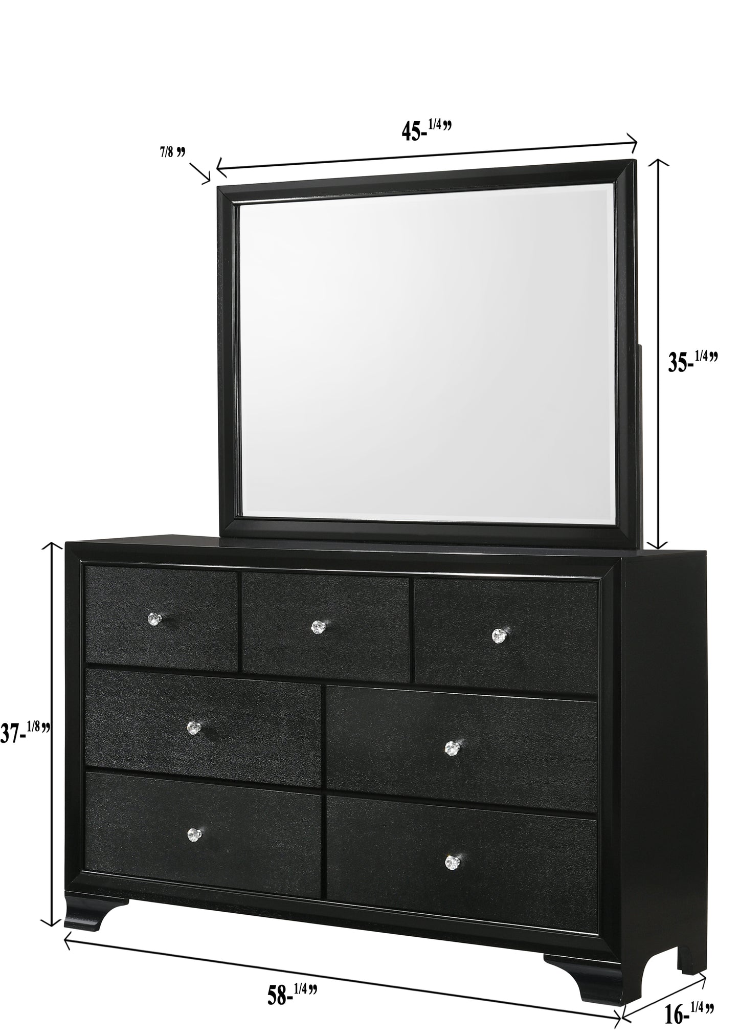 1pc Modern Glam Style Black Finish Glam Seven Drawer Dresser Embossed Crocodile Pattern Wooden Bedroom Furniture
