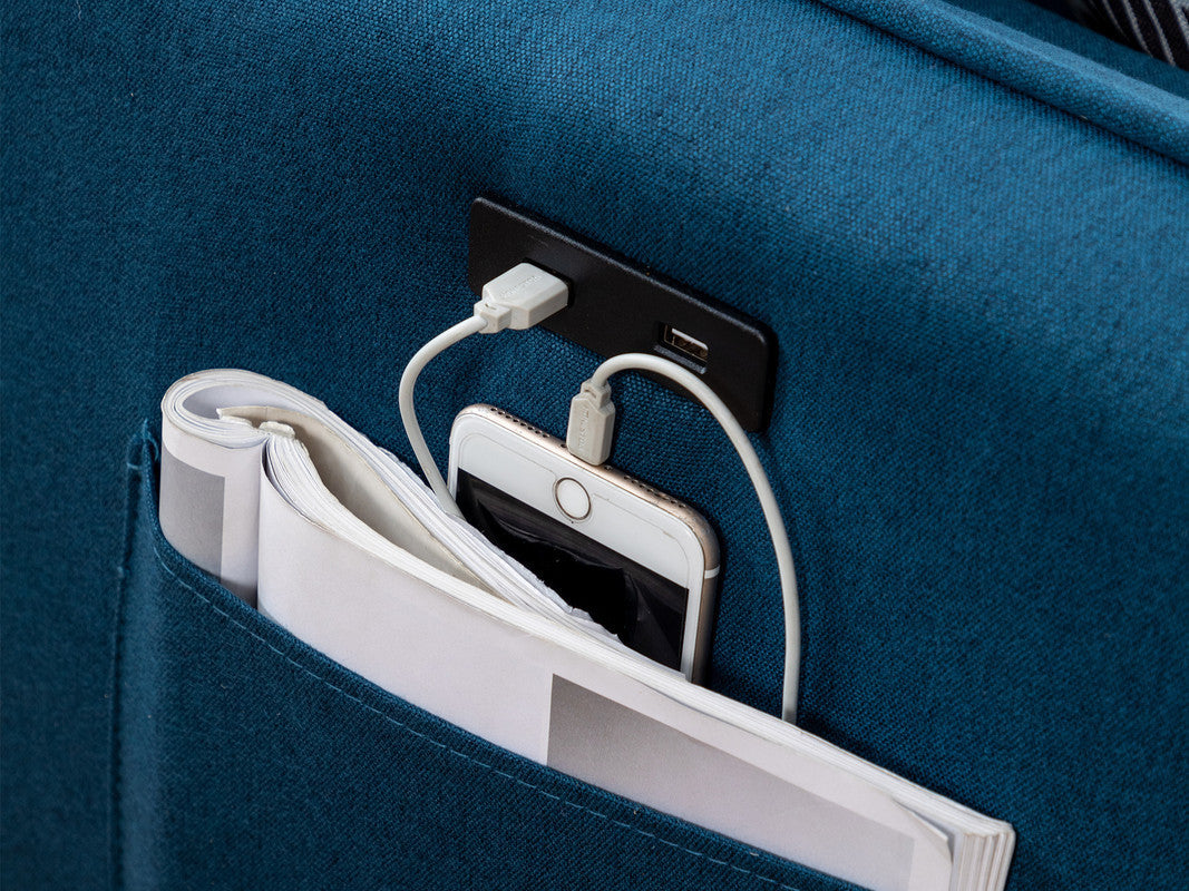 Mia 70" Blue Sectional Sofa Chaise with USB Charger & Pillows