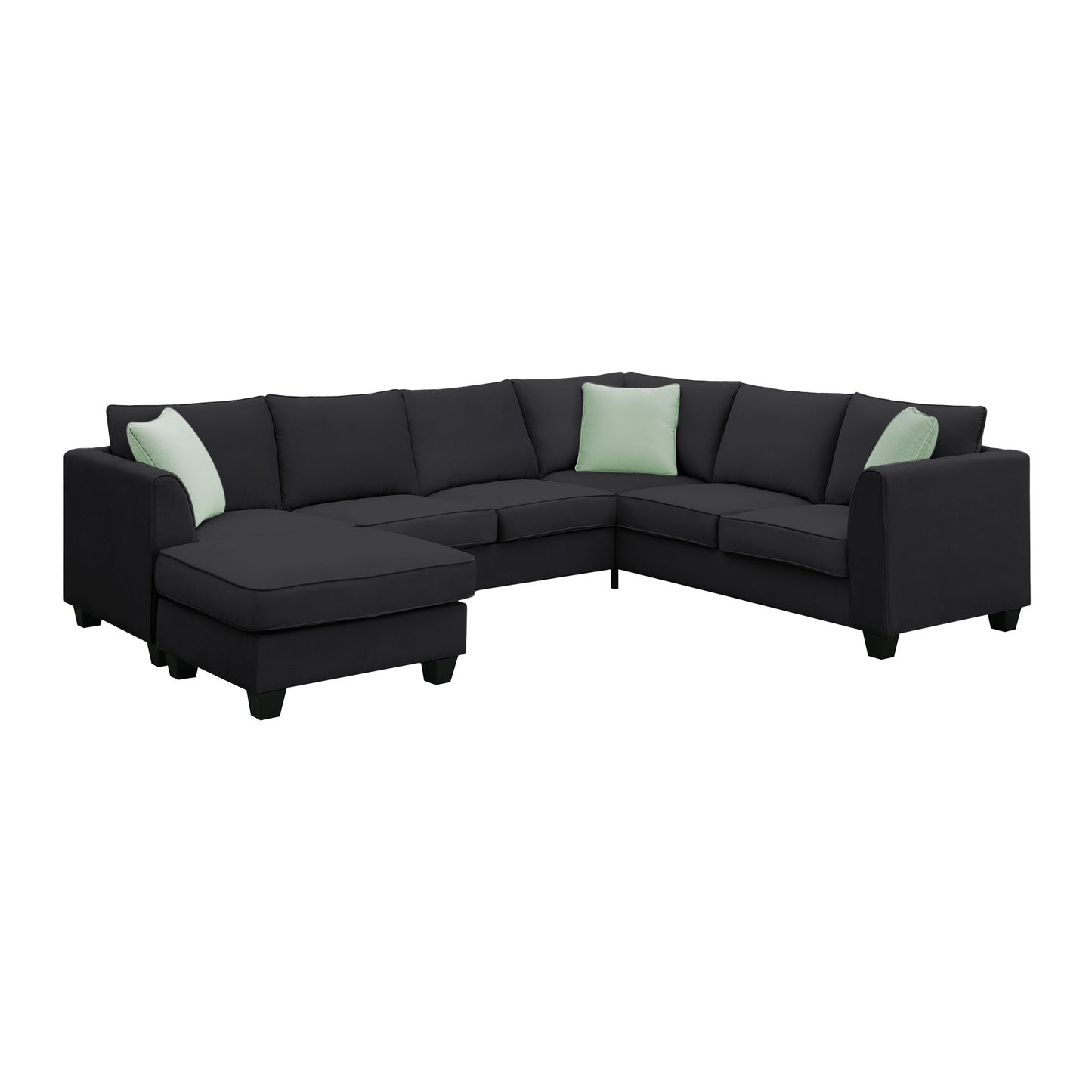 112x87" Sectional Sofa Couches Living Room Sets, 7 Seats Modular Sectional Sofa with Ottoman, L Shape Fabric Sofa Corner Couch Set with 3 Pillows, Black(New of GS008210AAB)