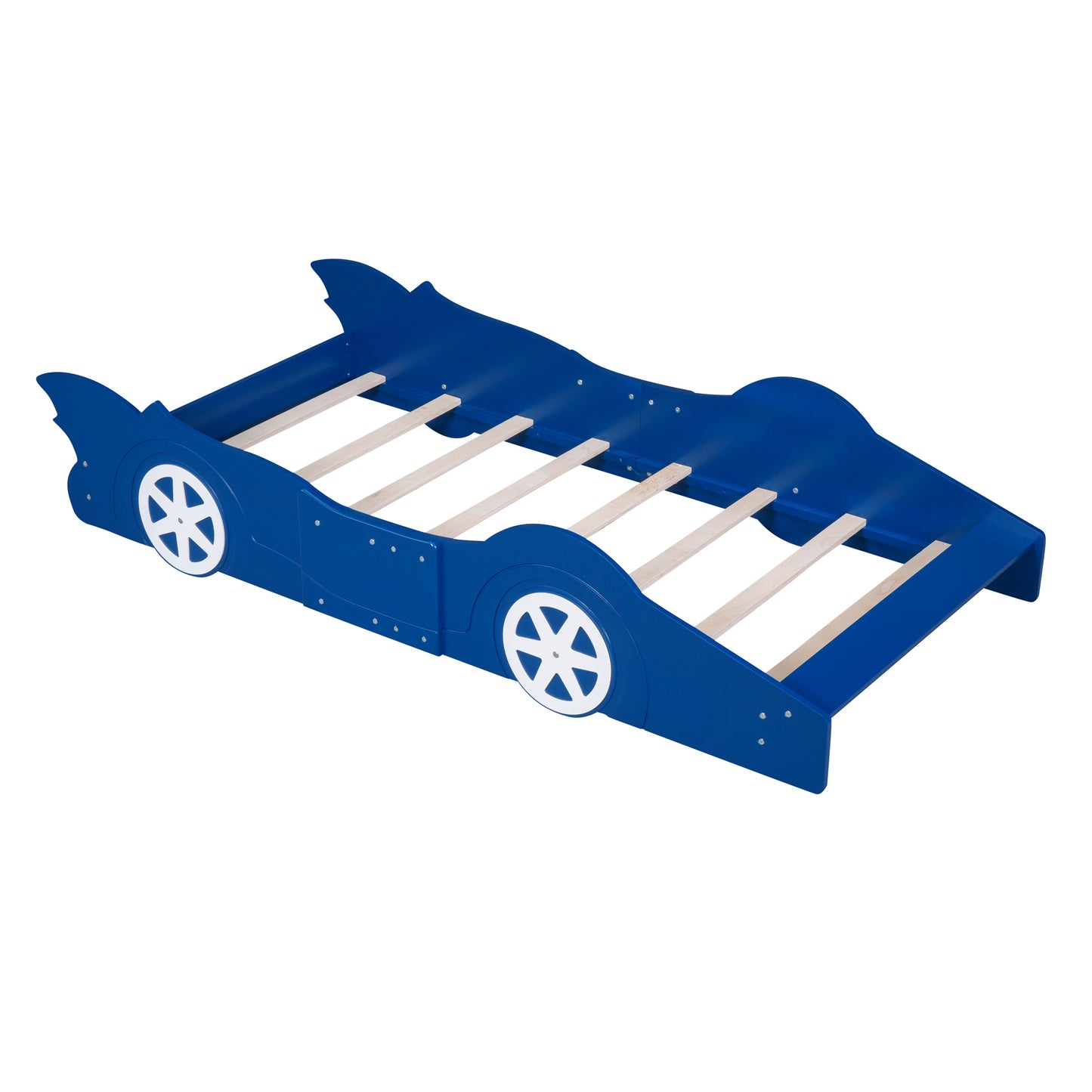 Twin Size Race Car-Shaped Platform Bed with Wheels,Blue