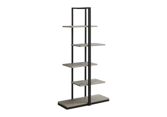 Bookshelf, Bookcase, Etagere, 5 Tier, 60"h, Office, Bedroom, Brown Laminate, Black Metal, Contemporary, Modern
