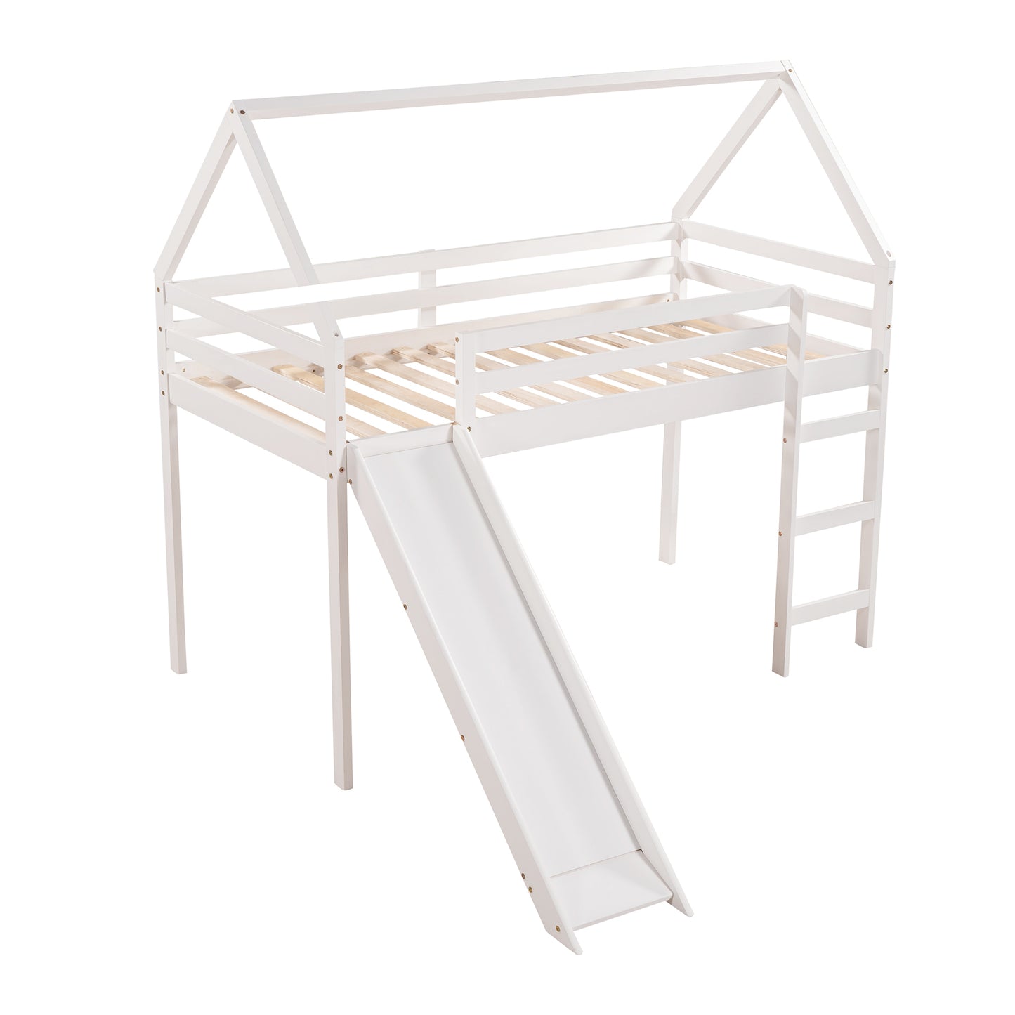 Twin Size Loft Bed with Slide, House Bed with Slide,White(OLD SKU :WF281158AAK)