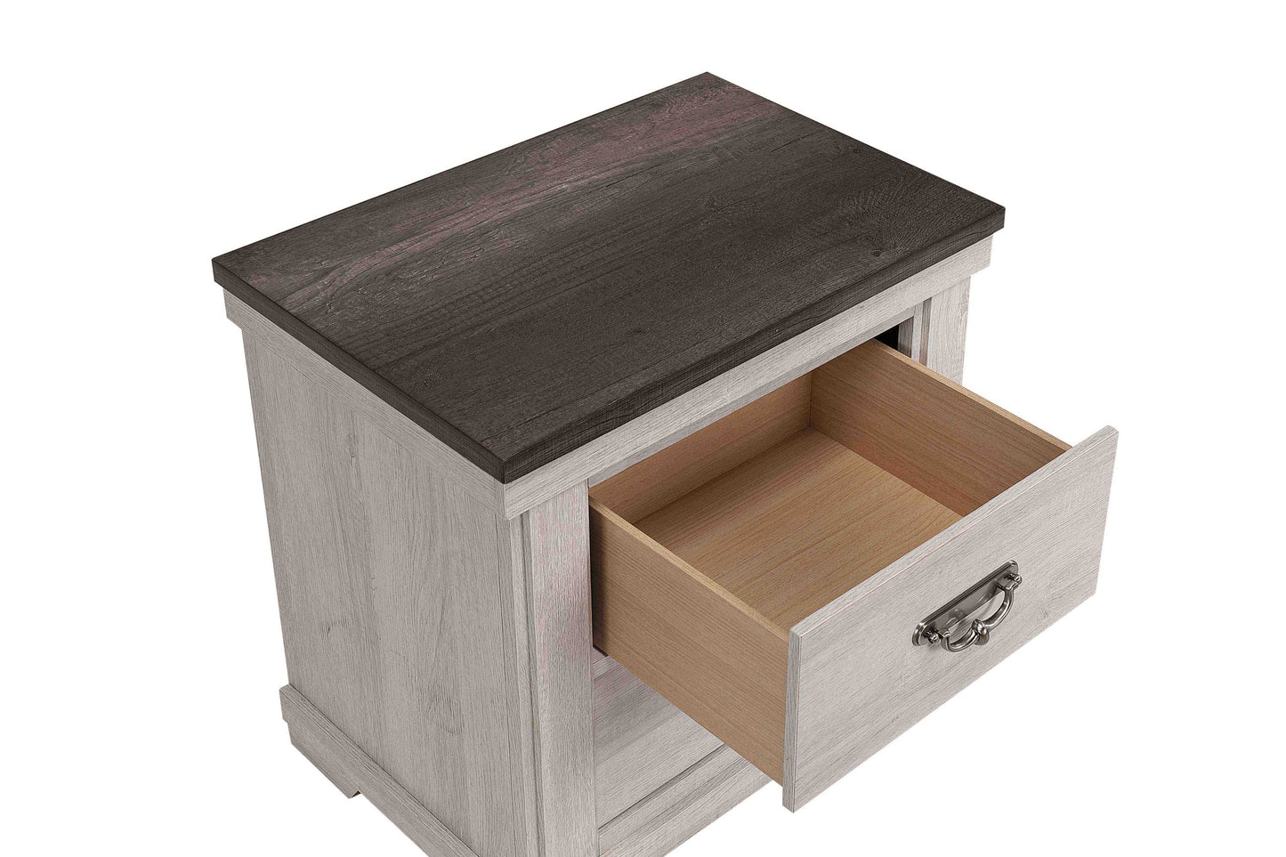 1pc Farmhouse Style Two Drawer Night Stand Nightstand End Table Beige Finish Rustic Bedroom Solid Wood Wooden Furniture