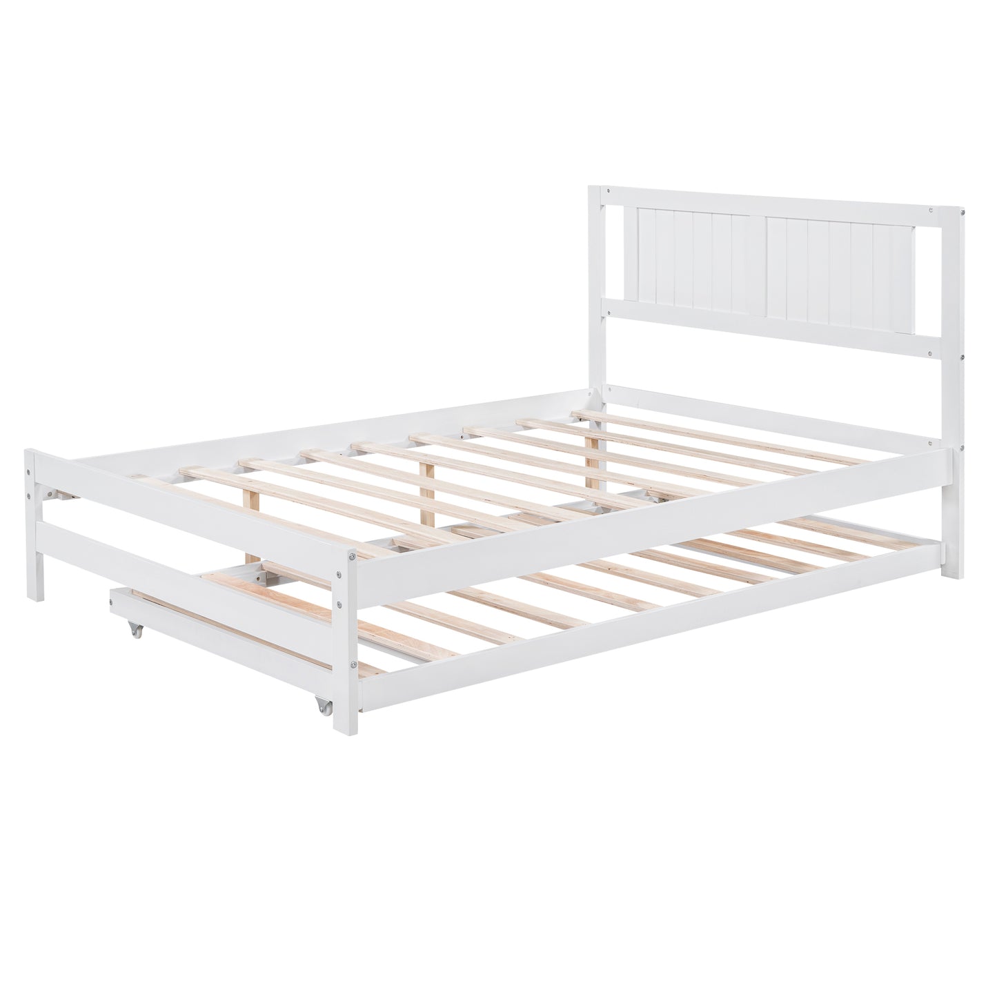 Full Size Platform Bed with Adjustable Trundle,White(Old SKU:SM000248AAK)
