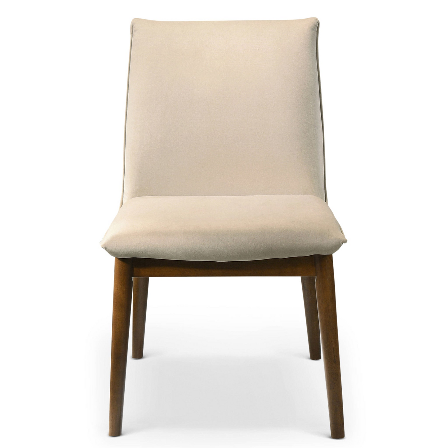 Monza Mid-Century Modern Beige Velvet Dining Chair Set Of 2 with Solid Wood Frame For Dining Room, Kitchen, Restaurant, Banquet, Bar Padded Chairs Armless Design with Solid Wood Legs