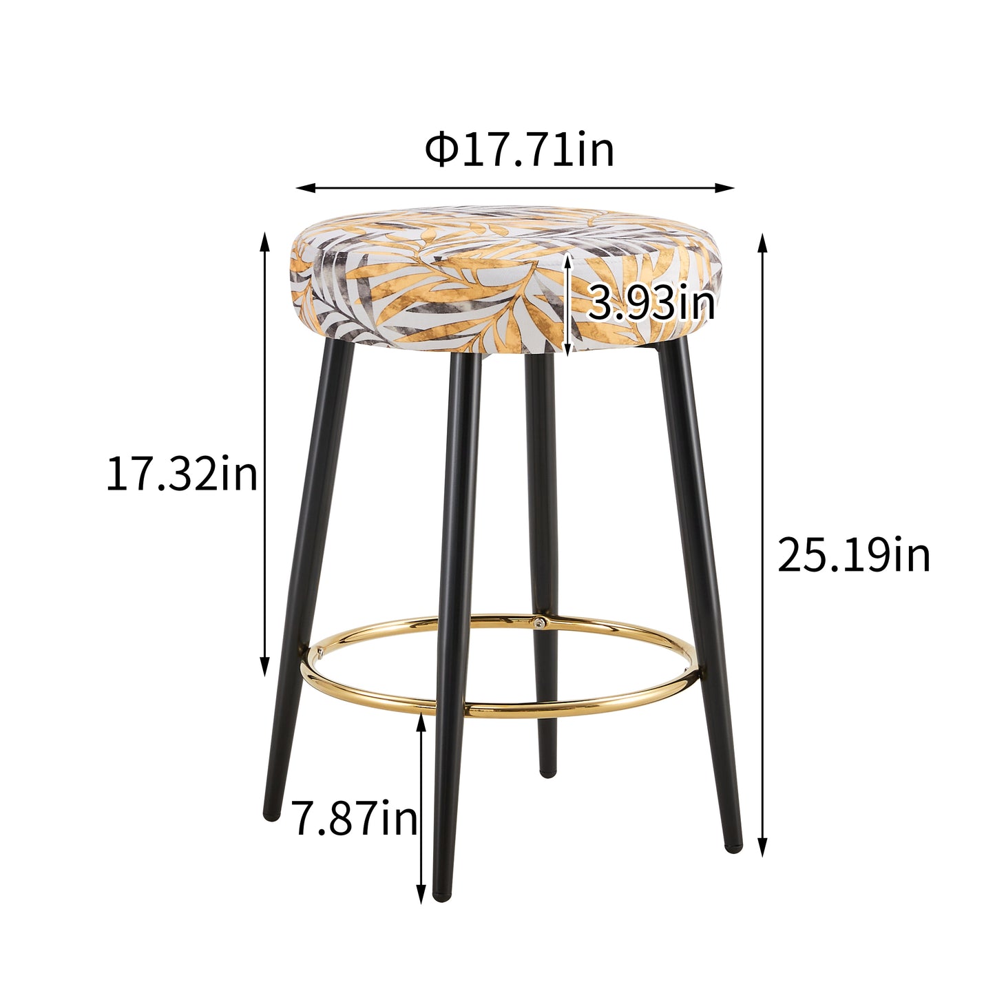 Counter Height Bar Stools Set of 2, PU Kitchen Stools Upholstered Dining Chair Stools 24 Inches Height with Golden Footrest for Kitchen Island Coffee Shop Bar Home Balcony golden  leaves velvet